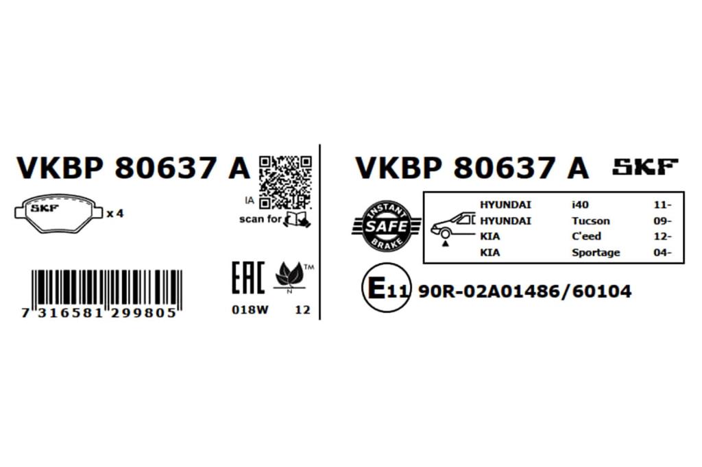 Jogo de 4 pastilhas de travão SKF ref. VKBP 80637 A